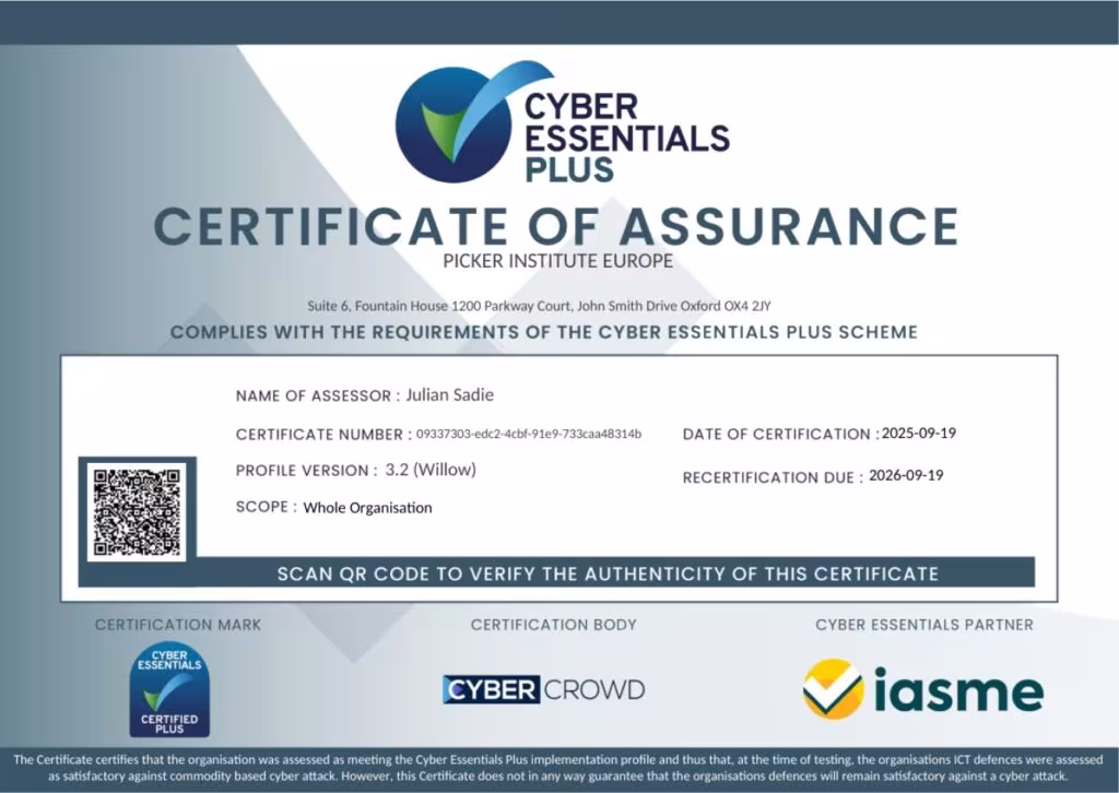 Cyber Essentials Certificate of assurance